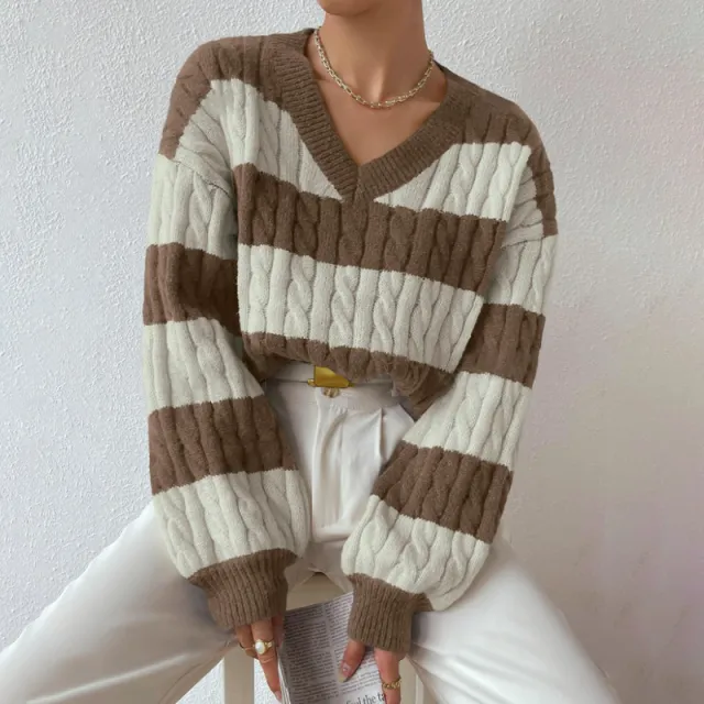 Women's Knitted Sweater Lazy Loose All matching Top Khaki - Shop at LoveMi