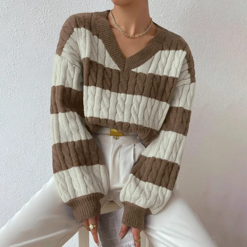 Women's Knitted Sweater Lazy Loose All-matching Top - Khaki