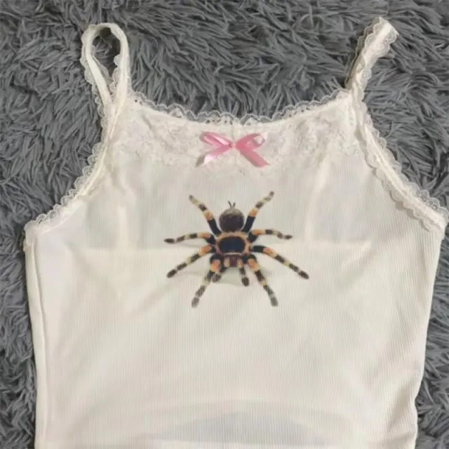 Cute Spider Print Pattern Lace White Lace American Style White 1 - Shop at LoveMi