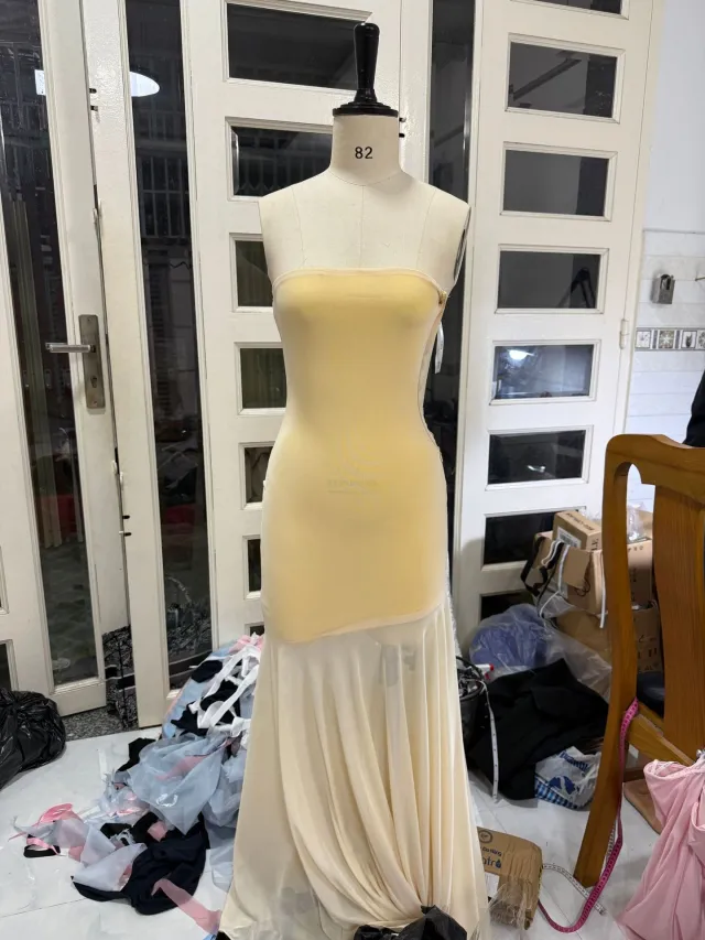 Solid Color Chest wrapped Mesh Dress Sleeveless Yellow - Shop at LoveMi