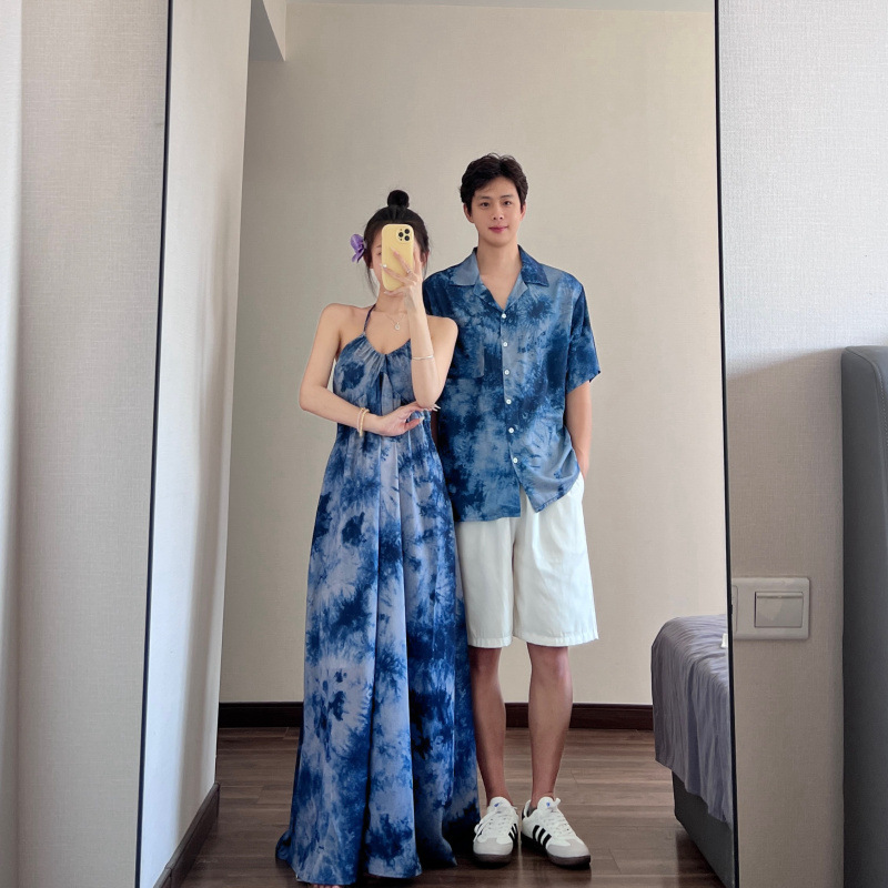 Design Blue Tie dyed Vacation Style Sling Dress Female Dress - Shop at LoveMi