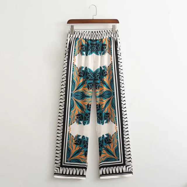 Bat Sleeve Shawl Shirt Positioning Printing Wide Leg Pants Suit Casual Pants - Shop at LoveMi