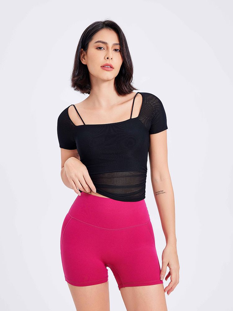 Women's Fake Two-piece Mesh Fixed Cup Sports Underwear