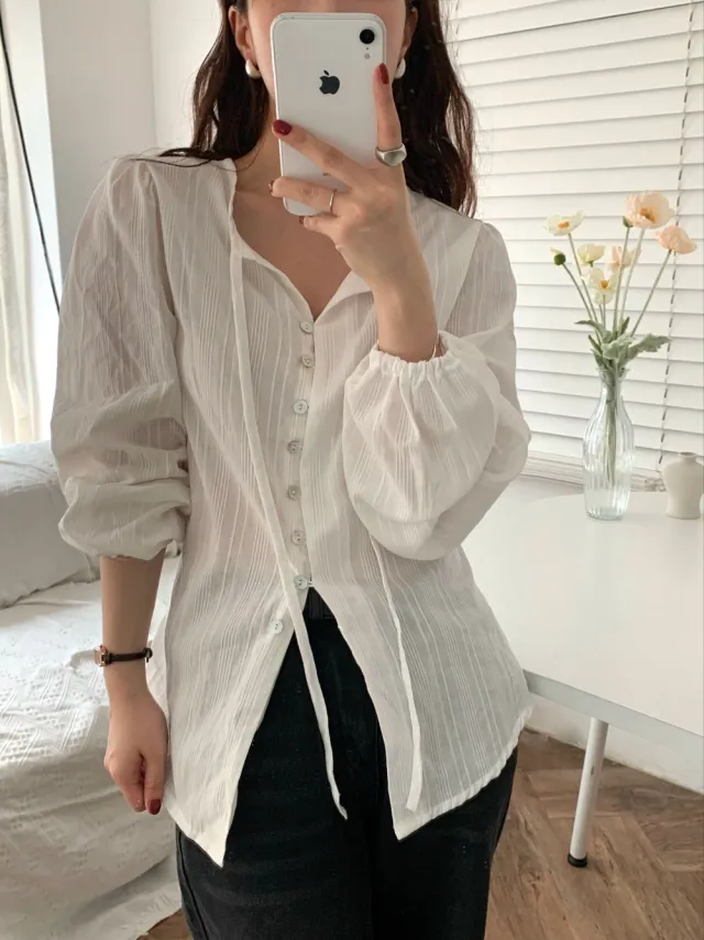 Korean Chic Early Autumn Lace up Fashionable Niche Long Sleeve Sun Protection Shirt Beige - Shop at LoveMi