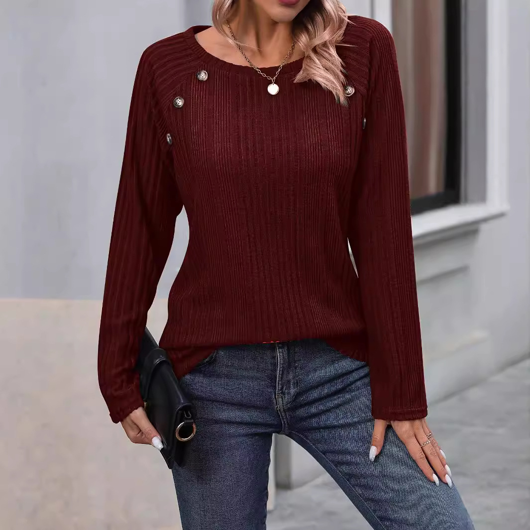 Women's Sunken Stripe Brushed Round Neck Top