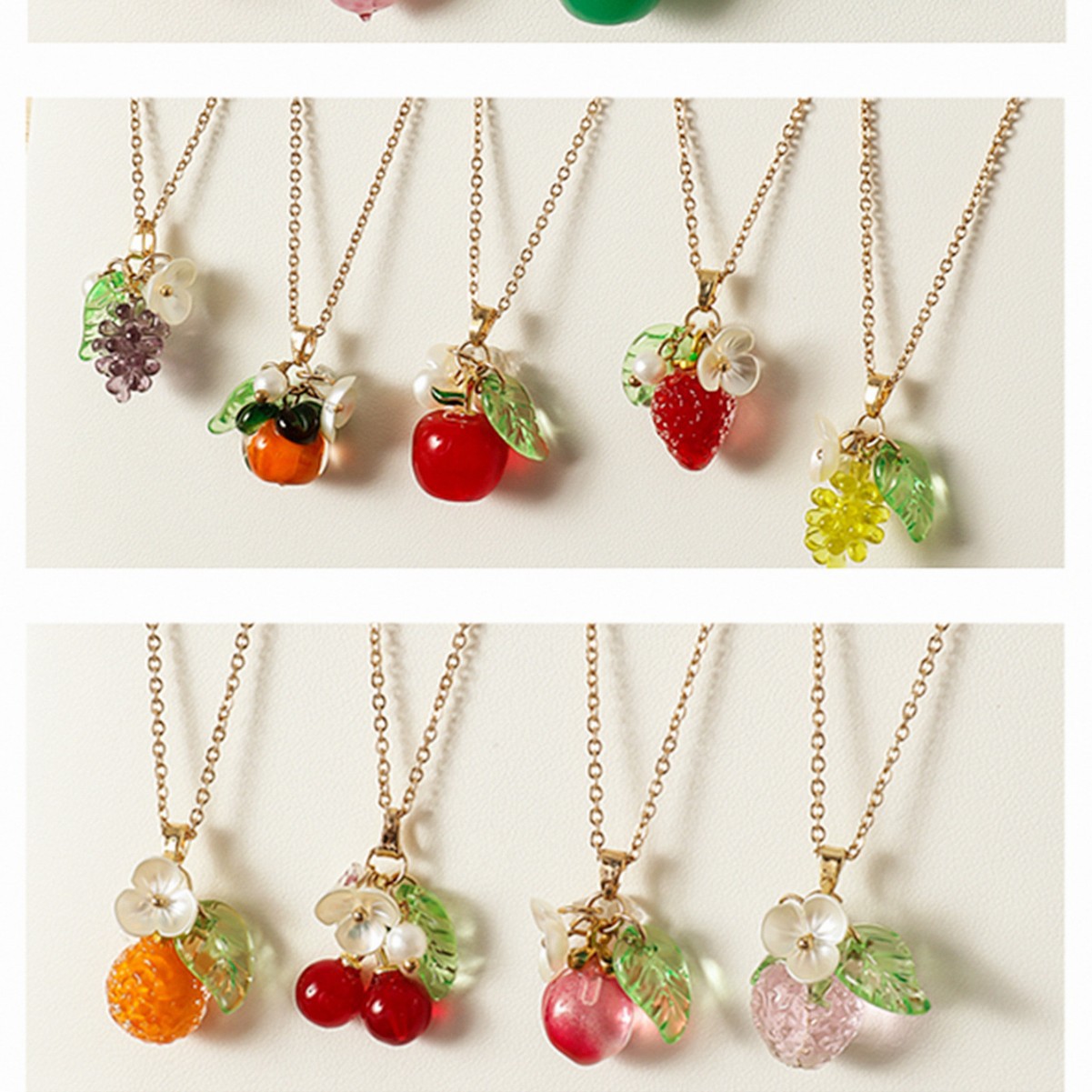 Sweet And Cute Peach Cherry Grape Fruit Necklace
