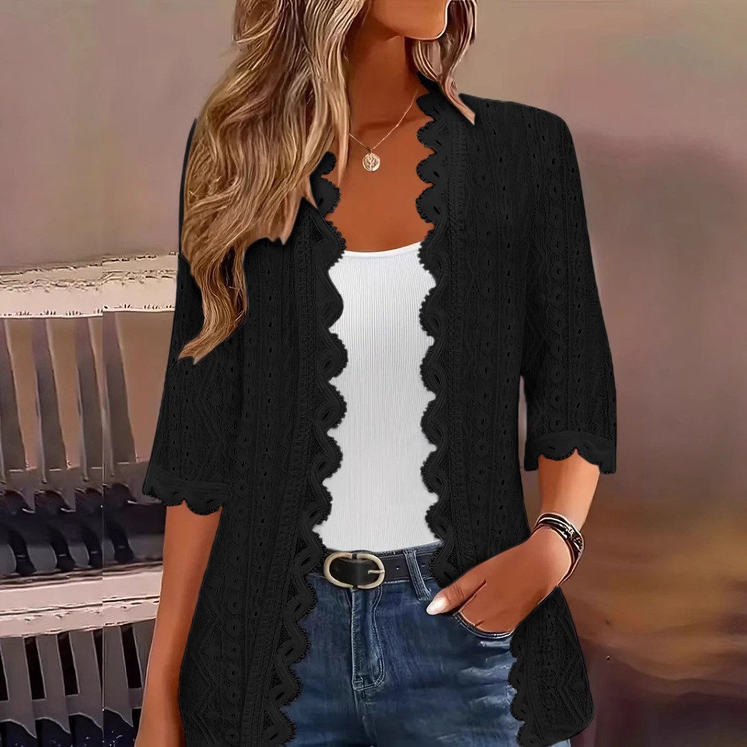 Hollowed Out Lace Neckline Stylish And Versatile