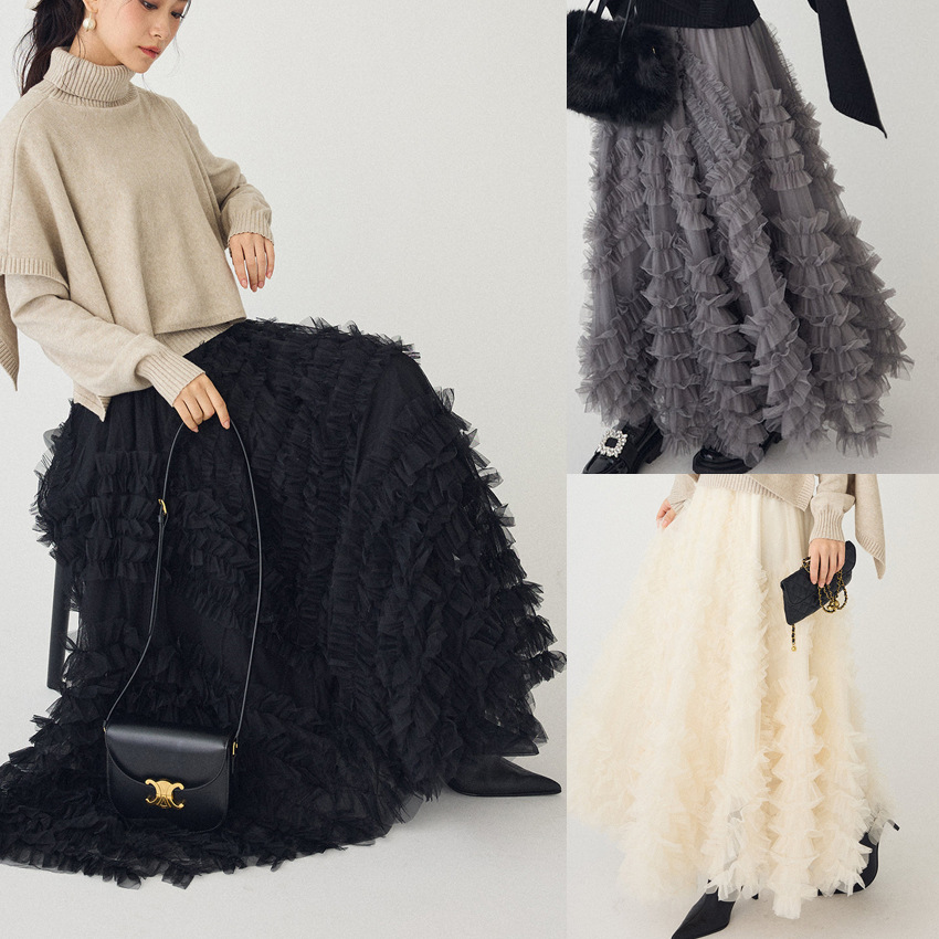 Long A-line Dress With Large Ruffled Trim