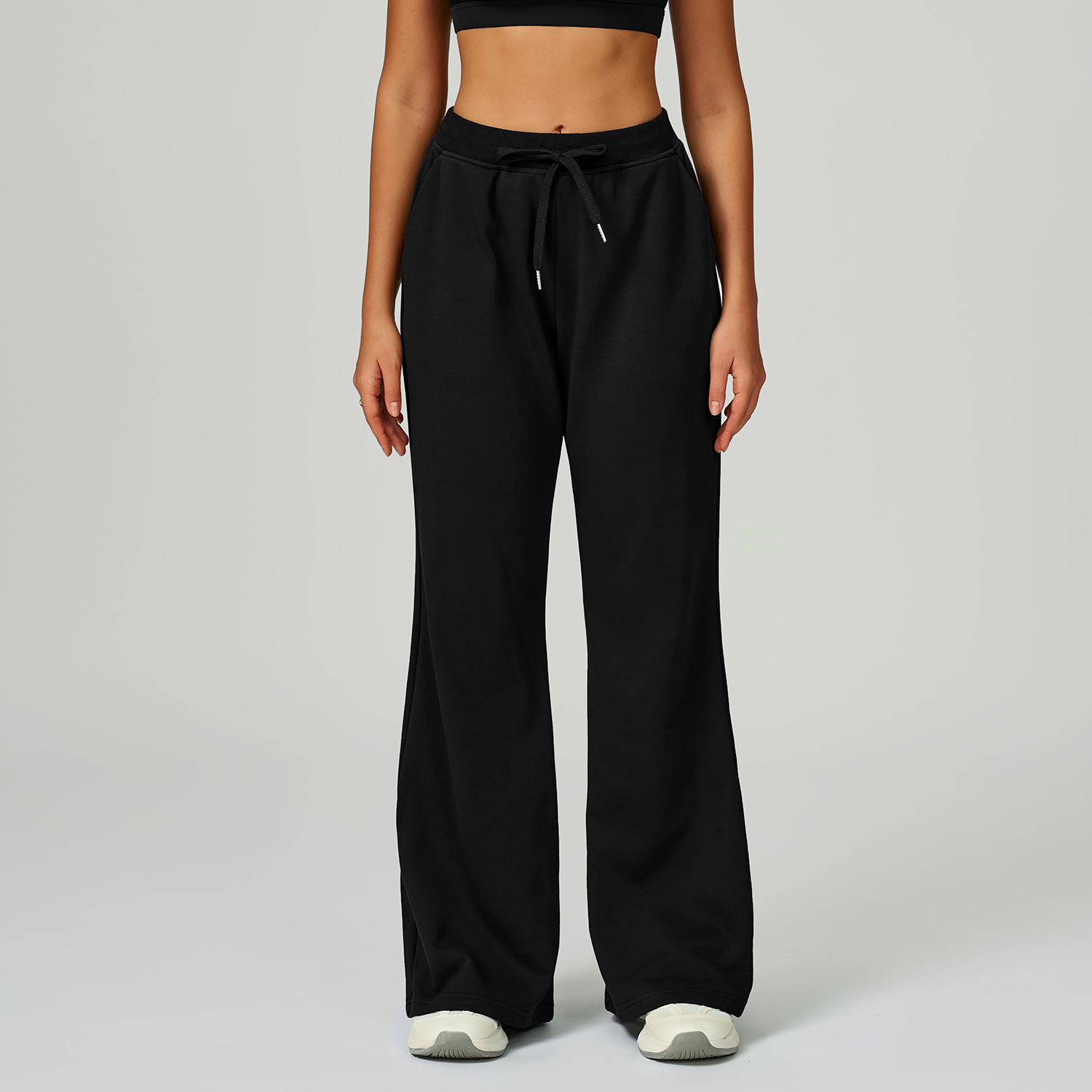 Drawstring Pocket Straight Casual Trousers Versatile Sports Pants Women Advanced Black - Shop at LoveMi