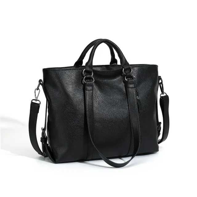 Soft Leather Large Capacity Totes One shoulder Portable Black - Shop at LoveMi