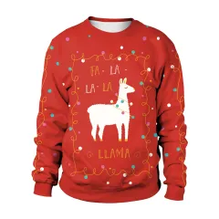Women's Christmas Cute Alpaca Printed Crew Neck Sweatshirt - Sb102 015-M - View 1
