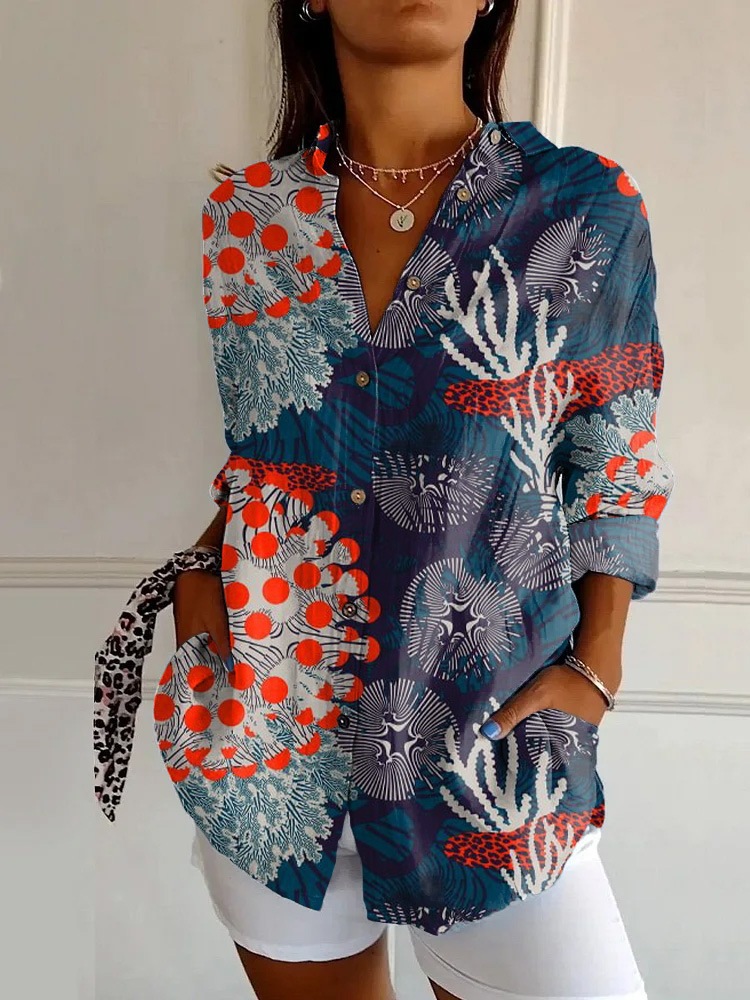 Womens Floral Pattern 3D Printed Long-Sleeve Shirt