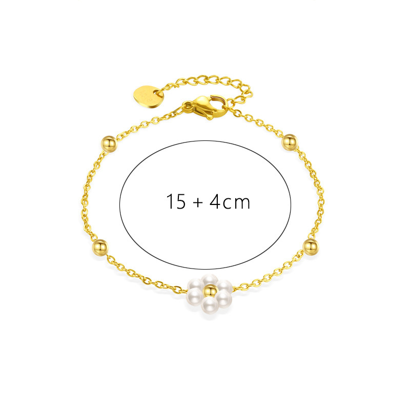 Classic Style Flower Pearl Titanium Steel Necklace Bracelet Special-interest Design High Sense