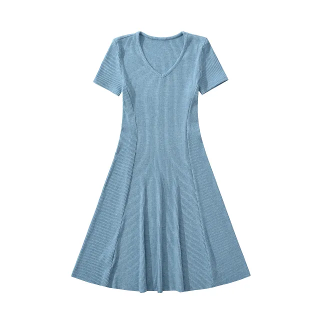 Waist tight French Slim fit Knitted Elegant Tight Waist Dress Blue - Shop at LoveMi