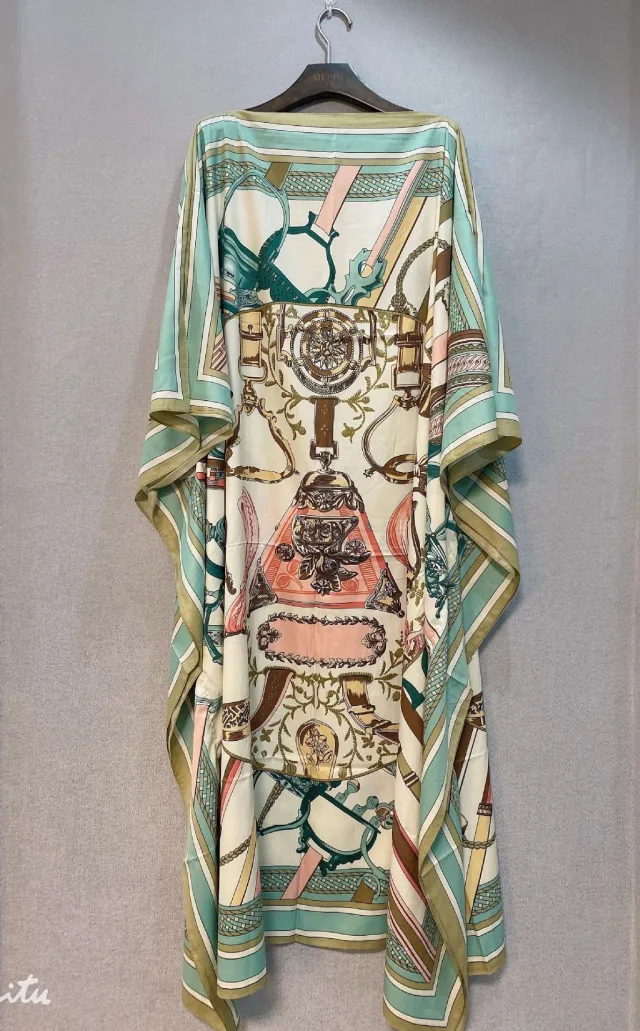Loose Print Holiday Beach Dress Beach Cover up Fruit Green Light Blue - Shop at LoveMi