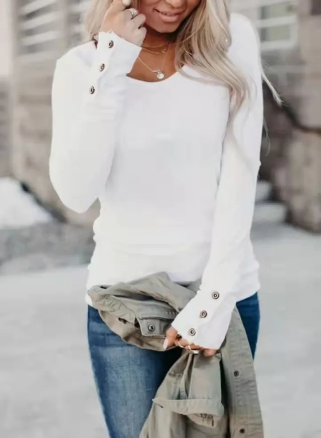 Female leisure Sleeve Clinch Casual Fashion Tops White - Shop at LoveMi