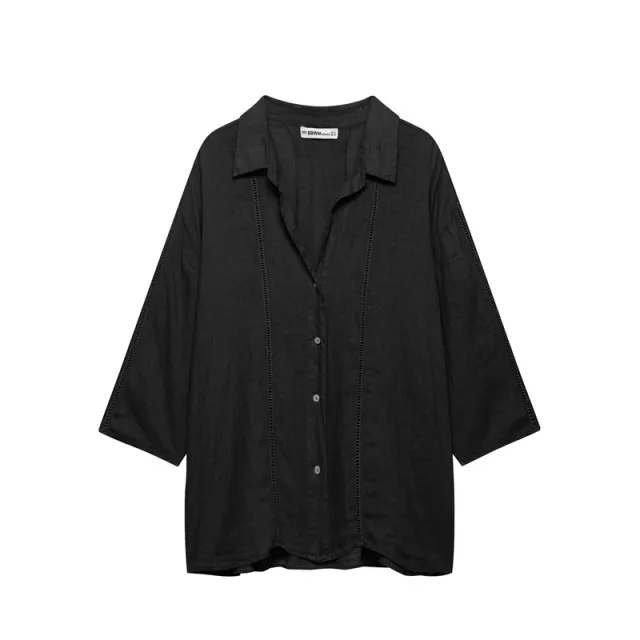 New Summer Pure Linen Shirt 4043058 Pure Linen Wide Leg Pants Black - Shop at LoveMi