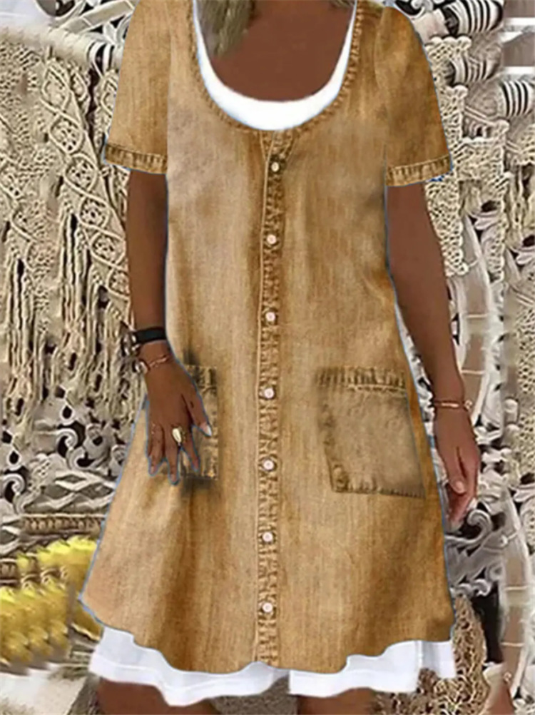 Summer Temperament Commute Solid Color Dress Khaki - Shop at LoveMi