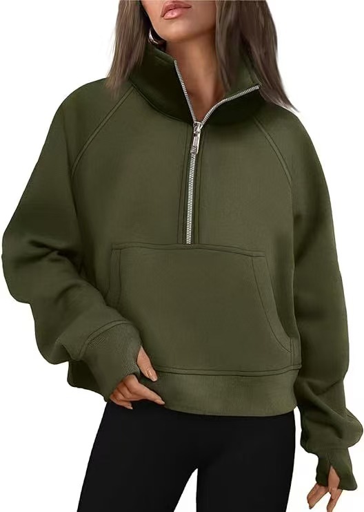 Fleece Loose Half Zipped Stand Collar Long Sleeve Sweater — product photo 3