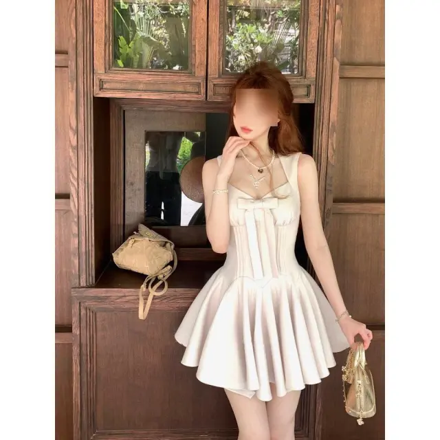 Summer New Casual Summer High Sense French Suspender Skirt Women's Clothing Dress Elegant Apricot - Shop at LoveMi