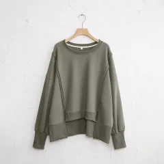Female Loose And Irregular Niche Sweater Top - Green - View 1