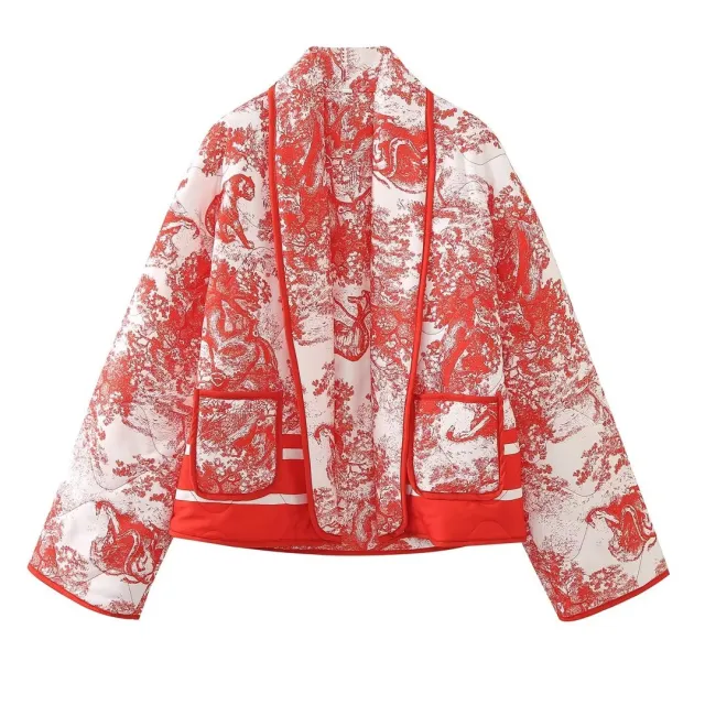 Fashion Vintage Print Color Contrast Short Leisure Warm Cotton Coat Picture Color 1 S - Shop at LoveMi