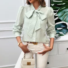 Top Women's Contrast Colour Long Sleeves Shirt - Green - View 1