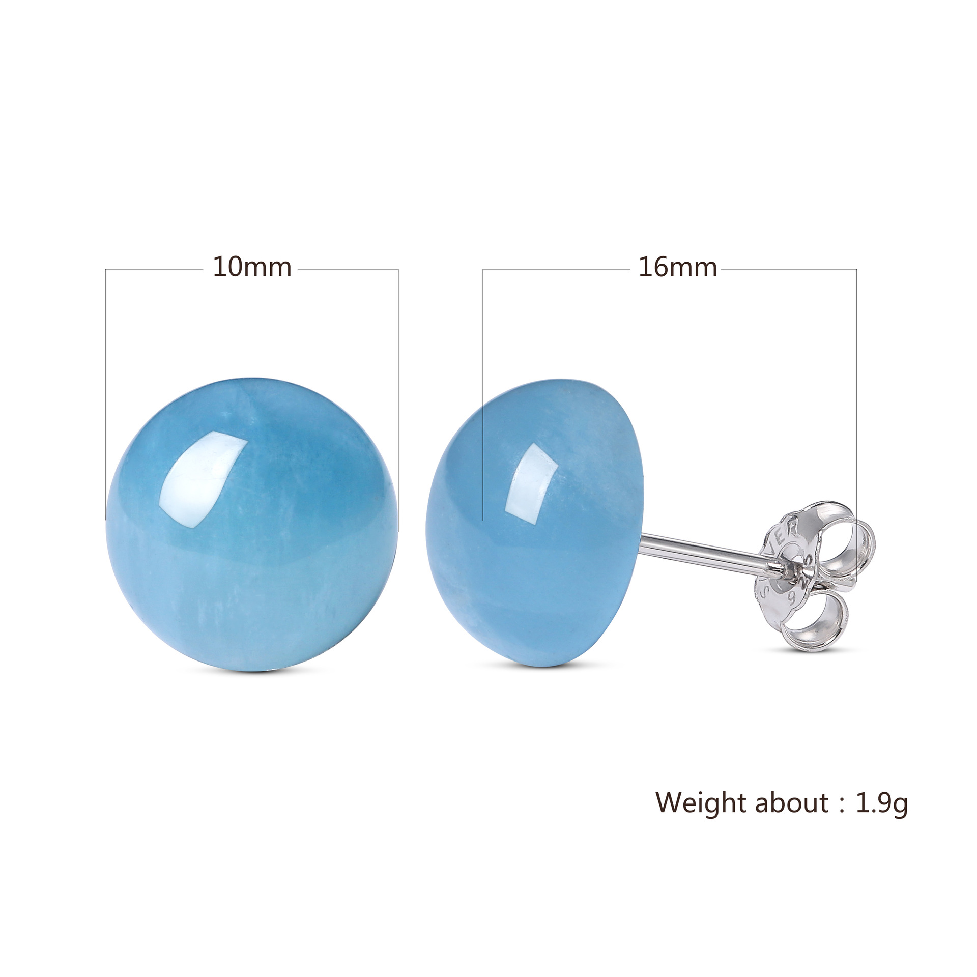Women's Natural Aquamarine Matching Ear Studs