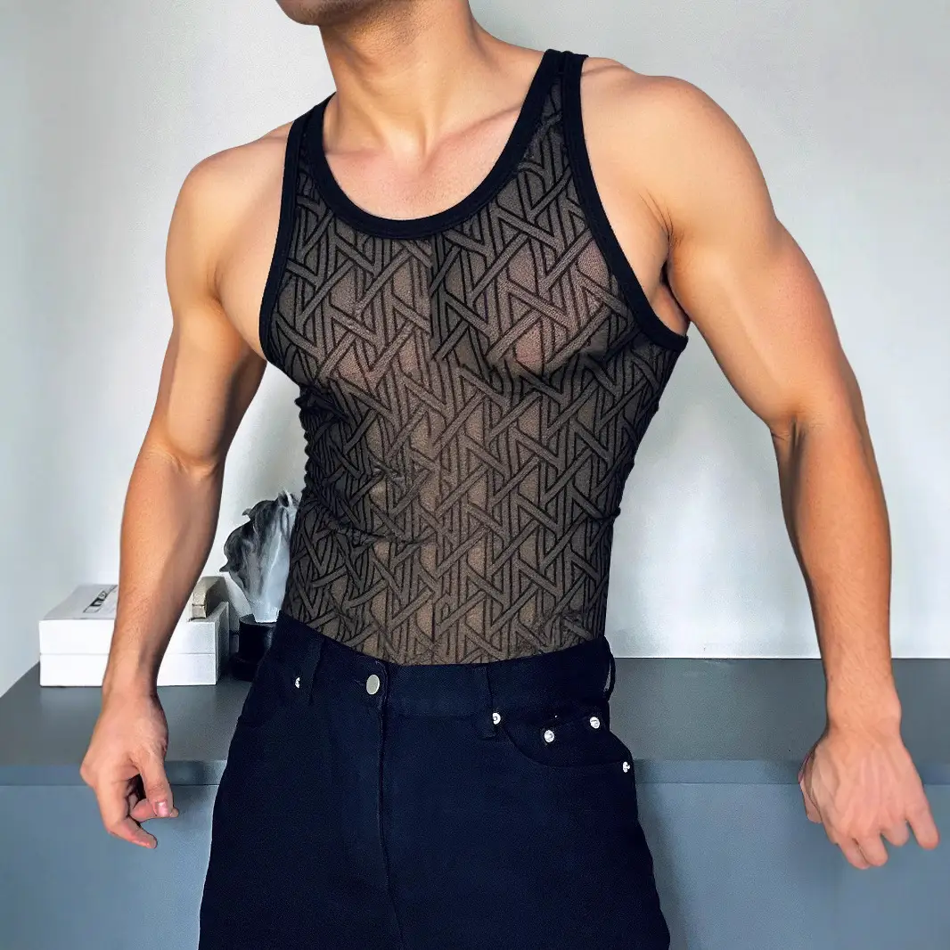 Mens Sexy Sleeveless Mesh Tank Top