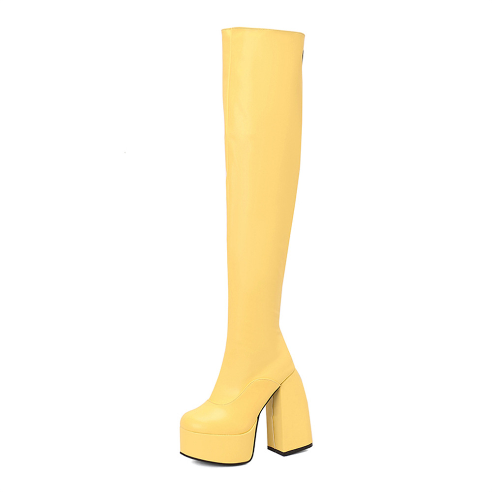Stylish Casual Plus-size Over-the-knee Boots With A Round Toe And High Heel