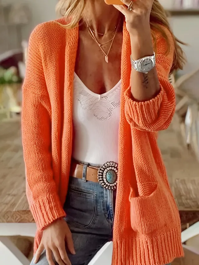 Sweater Women's Knitted Long sleeved Coat Mid length Red - Shop at LoveMi