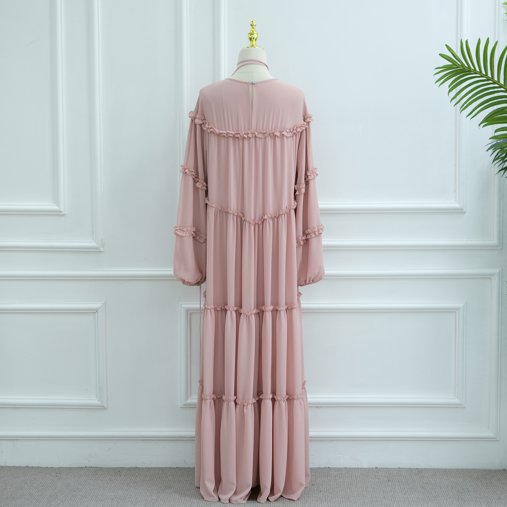 Lace-Trim Long-Sleeve Tiered Maxi Dress — product details and sizing image 12