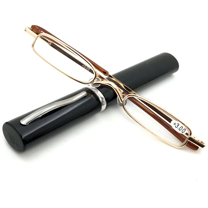 Mini Fashion Presbyopic Glasses Spring Frame Resin - Black Tube Gold Frame