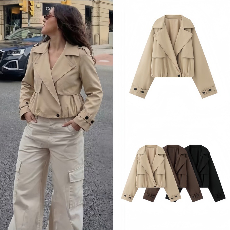 Autumn French Casual Puffy Effect Short Trench Coat
