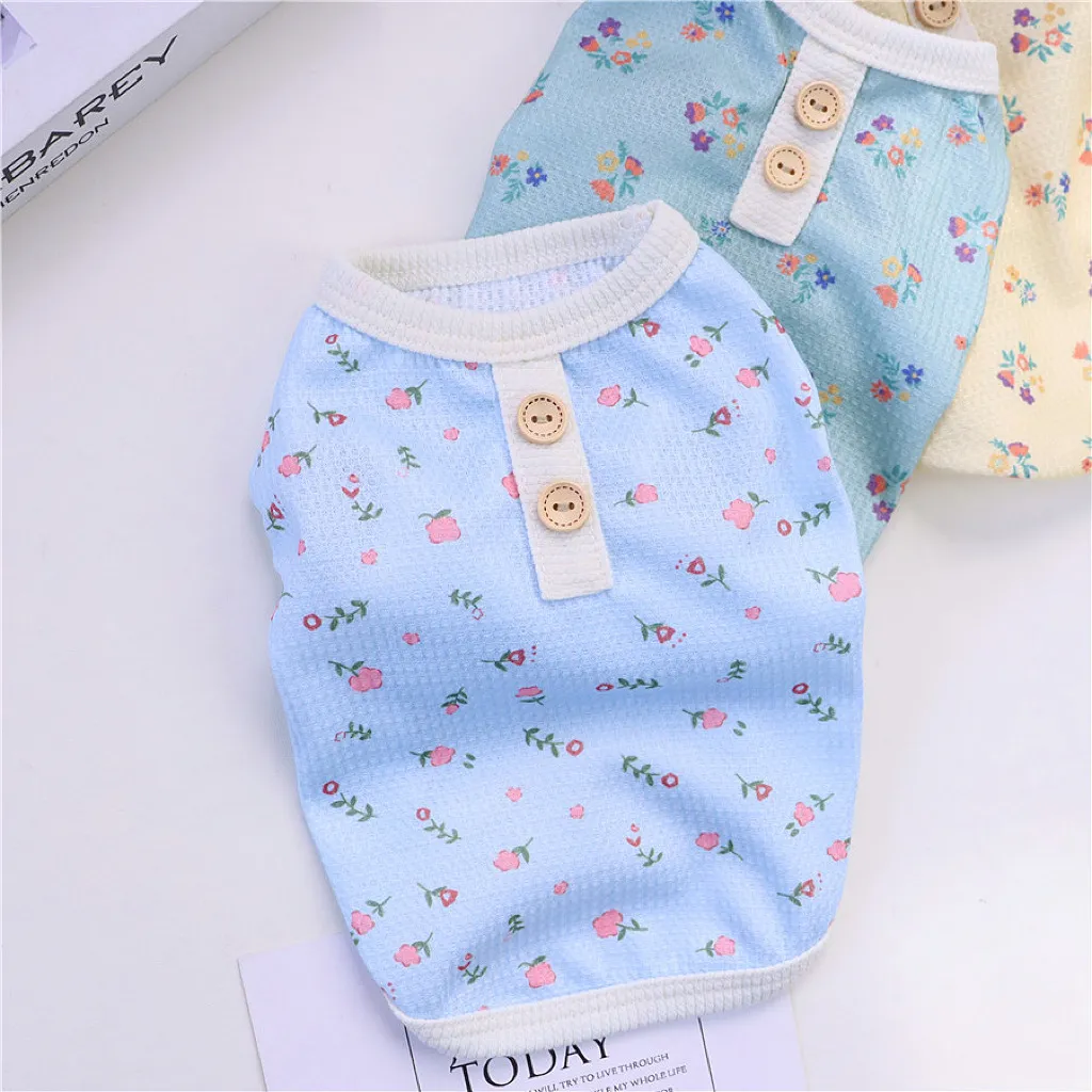 Pet Dog Summer Four-legged Homewear Pajamas - Vest Sky Blue