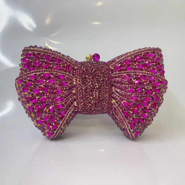 Bow Diamond Evening Bag Rhinestone Clutch Rose - Shop at LoveMi