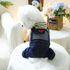 Pet Clothes Dog Four Feet Heart Vintage - Heart Vintage Suspender Pants - View 1