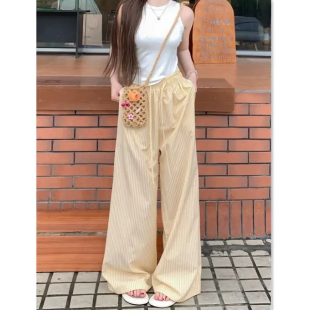 Women's New High Waist Straight Loose Wide Leg Mop Pants Yellow - Shop at LoveMi