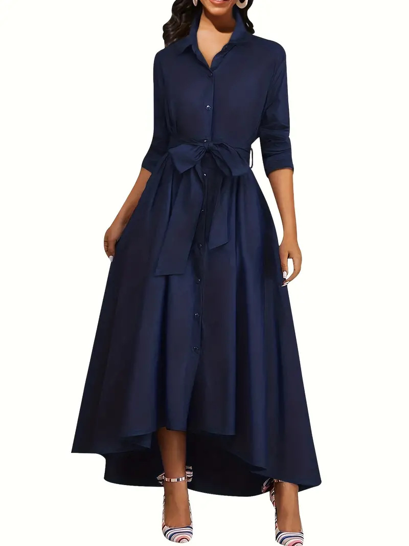 Long Sleeve Midi Dress Spring Casual Style Blue - Shop at LoveMi