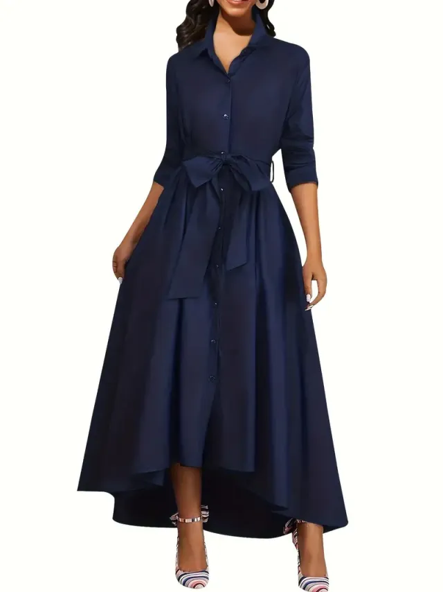Long Sleeve Midi Dress Spring Casual Style Blue - Shop at LoveMi