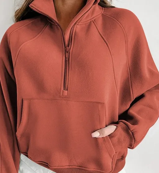 Hoodie Casual Stand Collar Long Sleeve Loose Top Orange - Shop at LoveMi