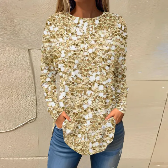 Women's Printed Wear Leisure Round Neck Long Sleeve Top Qwsx02 5Xl - Shop at LoveMi