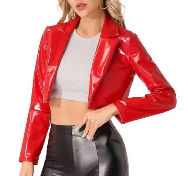 European And American Jacket Short Motorcycle Midriff Outfit Coat Red - Shop at LoveMi