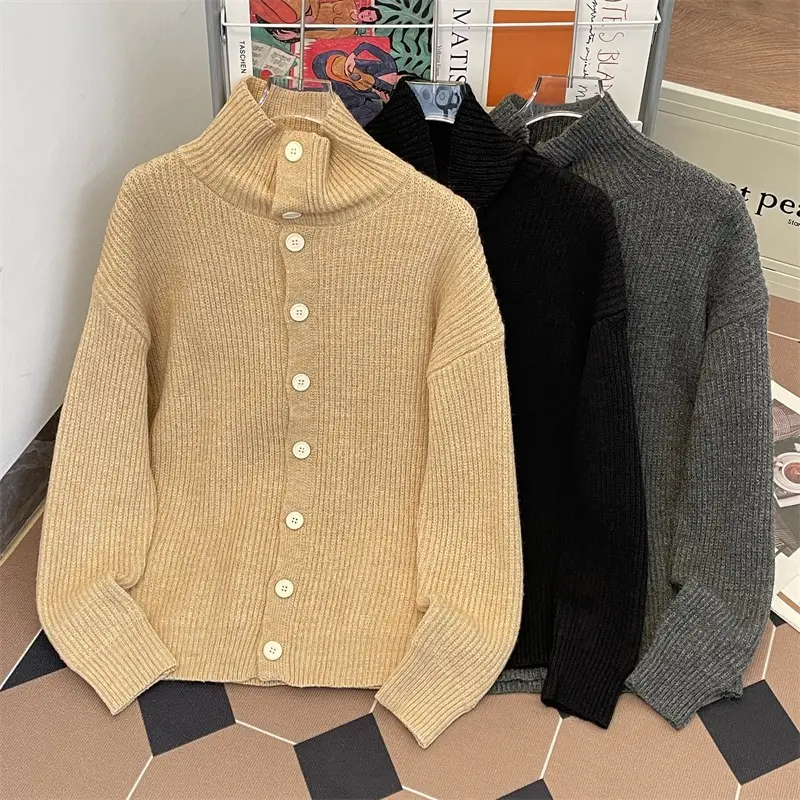 Mens High-Neck Sweater High-Street Style Thickened Loose-Fit