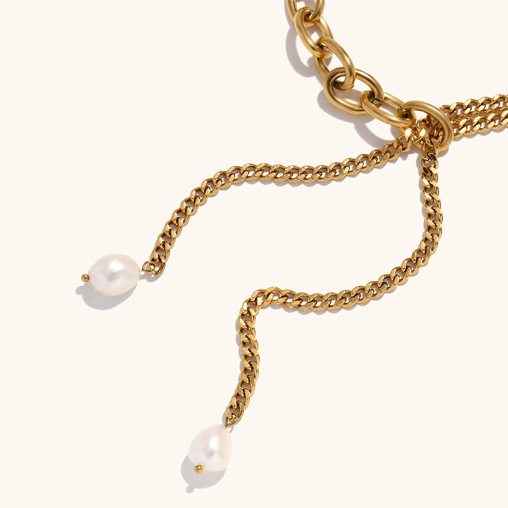 Simple Stainless Steel 18K Gold Plating Double-layer Necklace