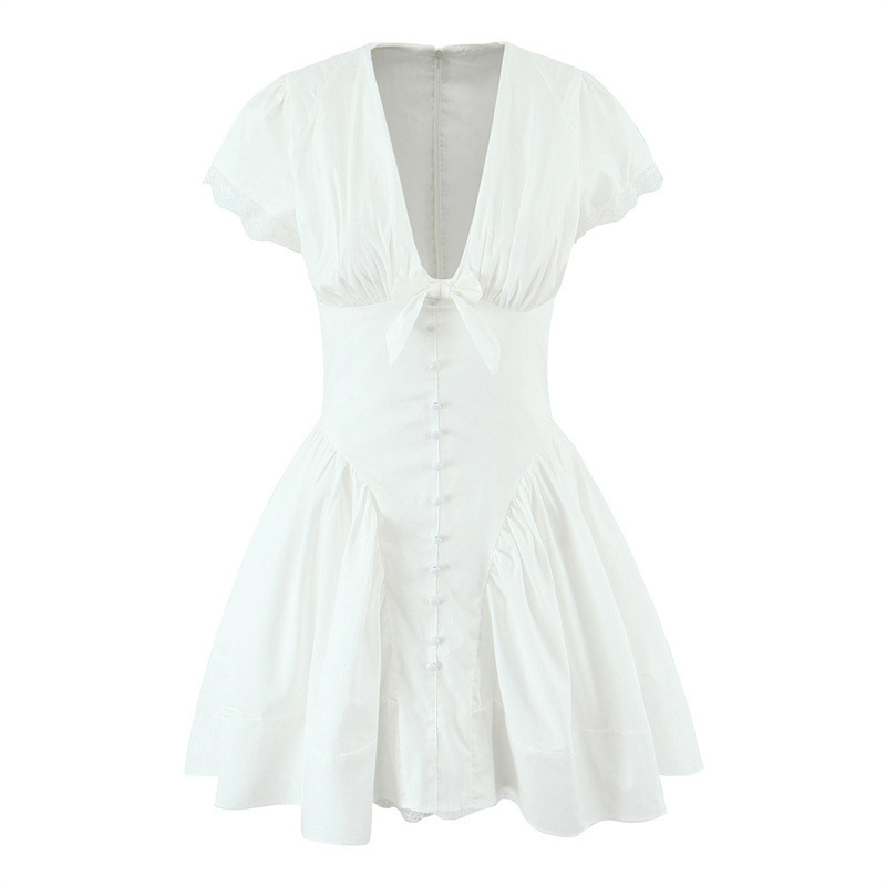 White Sweet Cute Lace Stitching Cotton Mini Dress