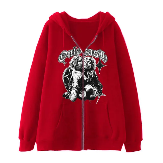 Women's Casual Hoodie Wings Angel Zipper Sweater Red - Shop at LoveMi