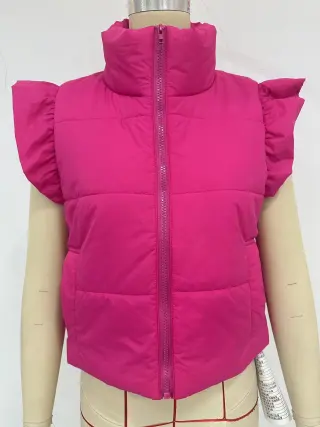 Fashion Slim Sleeveless Stand-up Collar Thermal Waistcoat Cotton-padded Coat - Rose Red
