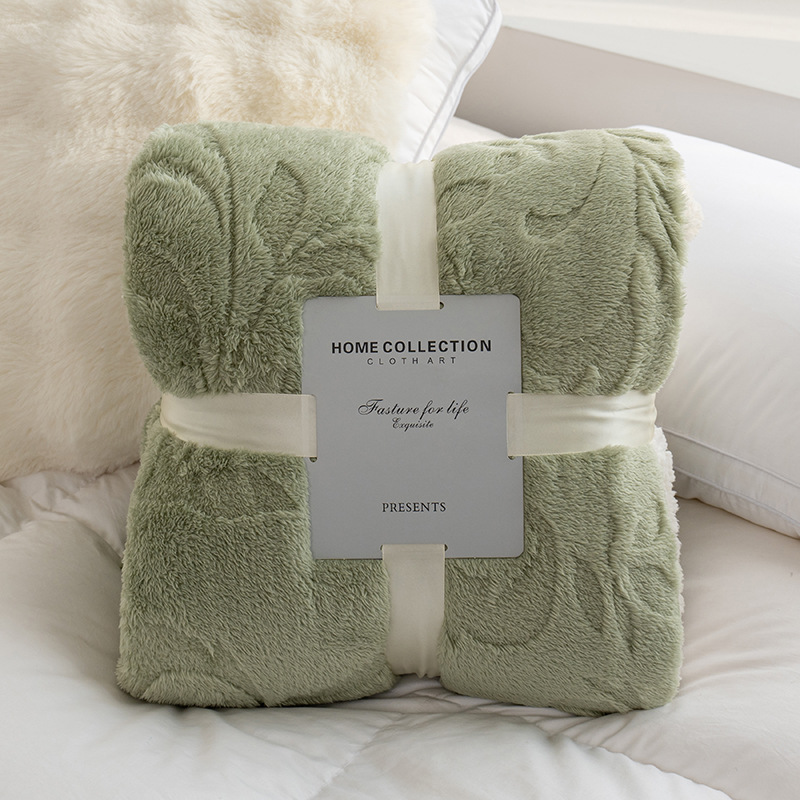 Flannel Double Jacquard Blanket Thickening Warm Carved Matcha Green - Shop at LoveMi
