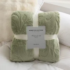 Flannel Double Jacquard Blanket Thickening Warm Carved - Matcha Green - View 1